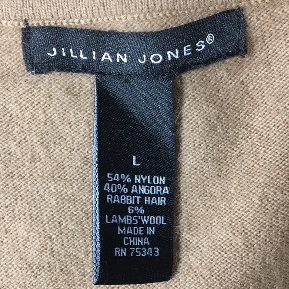 Julia Jones Tan Knit Angora Rabbit Hair Cardigan Sweater Womens Large V Neck - Picture 5 of 10